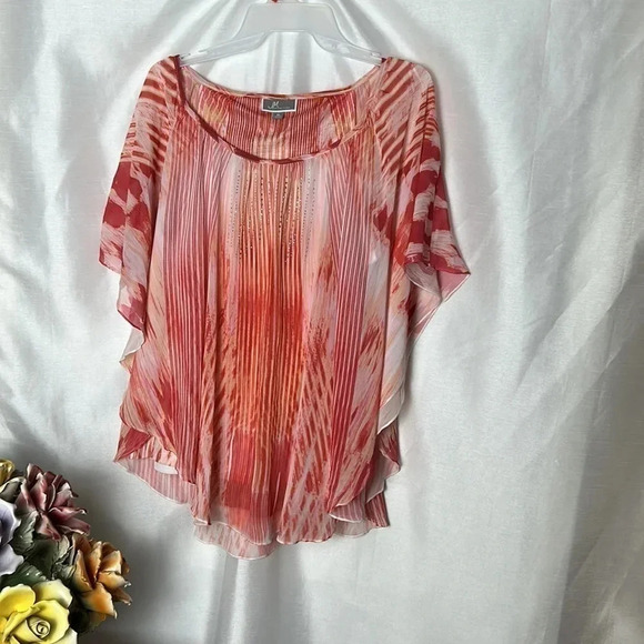 Top,blouse,women XL ,sheer overlay,sparkles,fairy,boho,colorful,flowy,flare EC - Picture 1 of 9